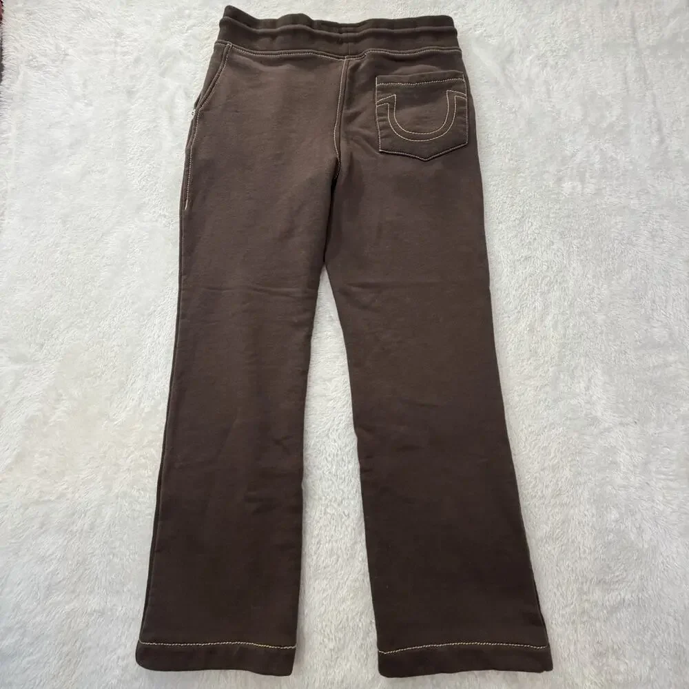 True Religion Sweatpants Men’s Small Brown Big T Straight Leg Drawstring Track